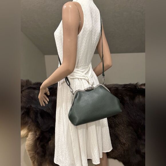 Dark Green Premium Togo Calfskin Handmade Custom Metal Frame Handbag & 2 Straps - Picture 6 of 16